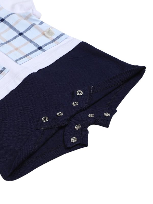 Boys White & Blue Short Sleeve Knitted Romper image number 3